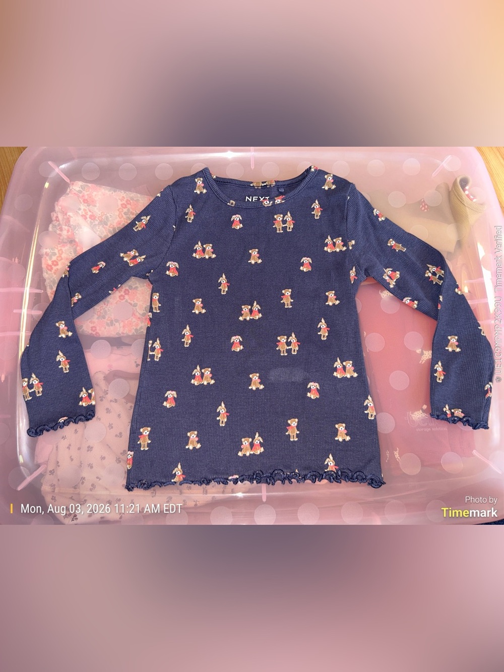 NEXT Navy Blue Long-Sleeve Top with Puppy Print 2-3 years